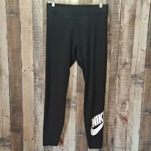 Nike Black Leggings with White Swoosh Women's L Large